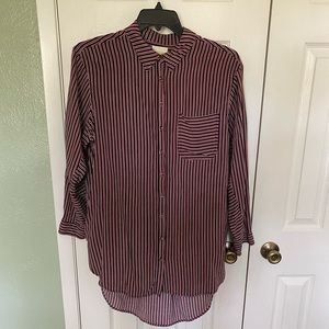 Navy Blue and Red Anthropologie Button Up Top